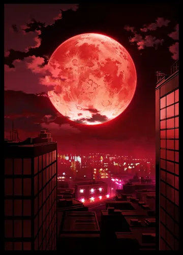 С Луной Обои на телефон большая красная луна над городом