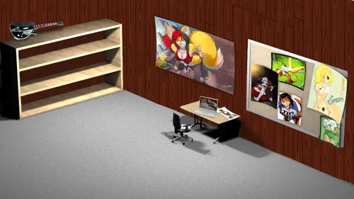 Полки Обои на телефон комната с письменным столом и стулом с письменным столом и картиной на стене
