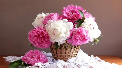 Пионы Фото Обои на телефон корзина розовых цветов