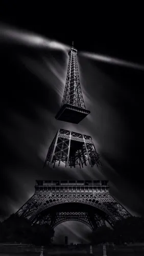 Черно Белые Full Hd Обои на телефон высокая башня ночью с Эйфелевой башней на заднем плане
