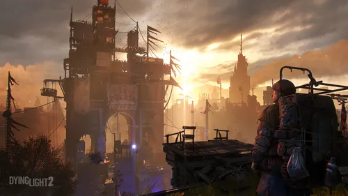 Dying Light Обои на телефон видеоигра, показывающая замок и мужчину в военной форме