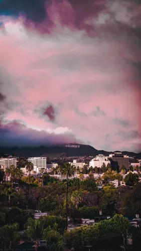 Los Angeles Обои на телефон город с розово-фиолетовым небом