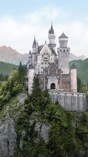 Palace Обои на телефон замок на холме с замком Нойшванштайн на заднем плане