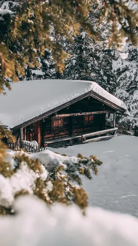 Картинки Зима Обои на телефон домик в снегу