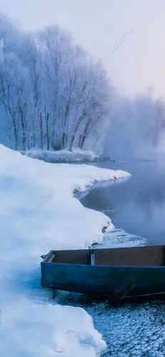 Картинки Зима Обои на телефон лодка в заснеженном озере