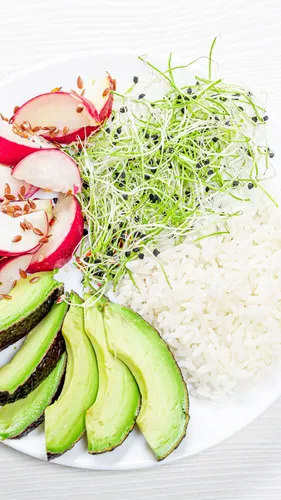 Красивые С Авокадо Обои на телефон тарелка риса и овощей