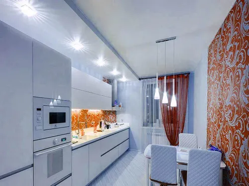 Натяжные Потолки Фото кухня с белыми шкафами