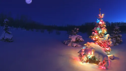 Новогодние Hd Обои на телефон заснеженное дерево с огнями