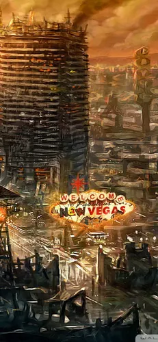 Fallout Обои на телефон видеоигра, показывающая город
