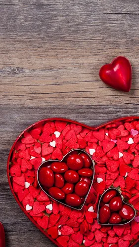 День Святого Валентина Обои на телефон миска красных ягод