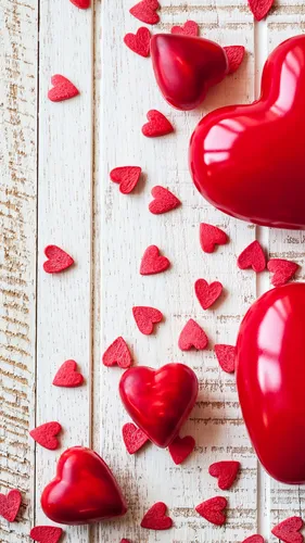 День Святого Валентина Обои на телефон группа красных сердец