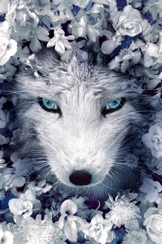 Звери Обои на телефон белое пушистое животное с голубыми глазами в окружении белых цветов