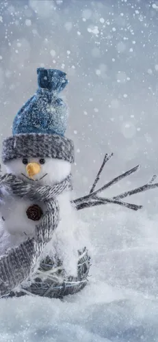 Зима Животные Обои на телефон снеговик в снегу