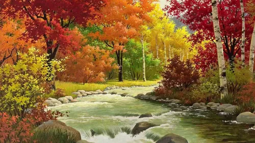 Золотая Осень Обои на телефон река с деревьями вокруг нее