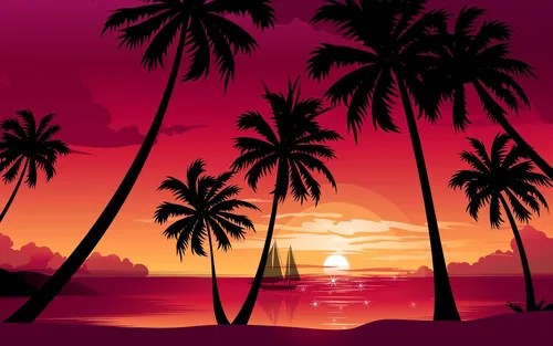 Пляж Пальмы Обои на телефон группа пальм на пляже на закате