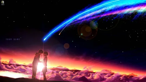 Твое Имя Обои на телефон мужчина и женщина целуются перед планетой в космосе