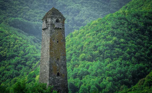 Чечня Обои на телефон высокая каменная башня, окруженная деревьями