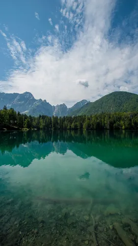 Озеро Обои на телефон водоем с деревьями и горами на заднем плане