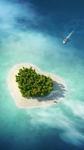 Остров Обои на телефон остров с деревьями и пролетающим над ним самолетом