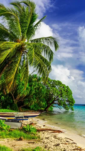 Остров Обои на телефон тропический пляж с лодками