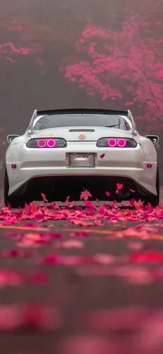 Супра Обои на телефон белый автомобиль с розовыми огнями
