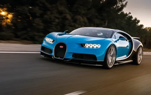 Bugatti Chiron Обои на телефон синий спортивный автомобиль на дороге
