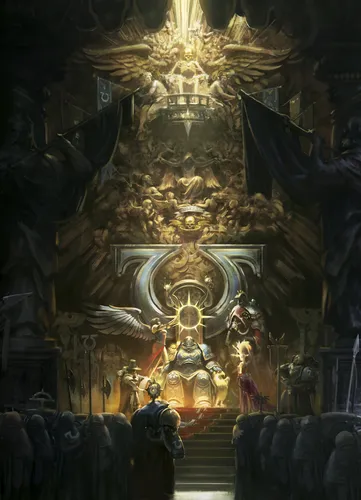 Warhammer 40000 Обои на телефон большая богато украшенная золотая и черная статуя
