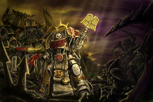 Warhammer 40000 Обои на телефон видеоигра с персонажем в доспехах и мечом