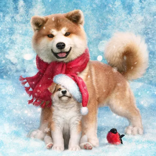 Акита Ину Обои на телефон собака в красном шарфе, сидящая рядом с белой собакой