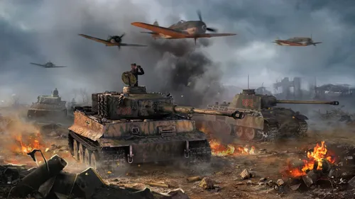 Война Обои на телефон группа военных танков с летающими в небе самолетами