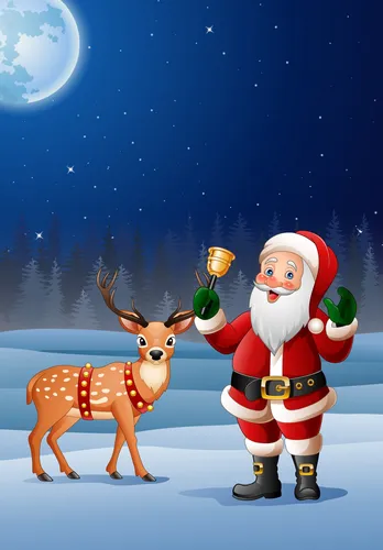 Дед Мороз Обои на телефон мультфильм с изображением северного оленя и лисы