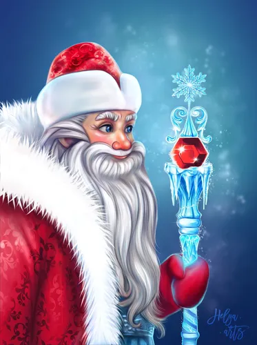 Дед Мороз Обои на телефон человек в одежде Санты с мечом и сине-красной световой саблей