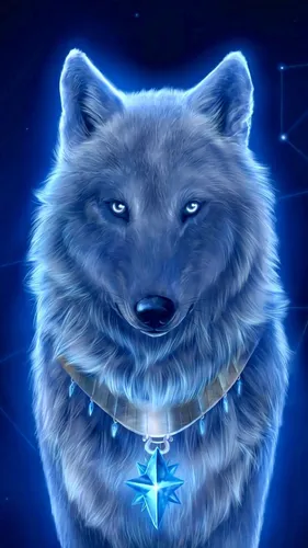 Картинки Волк Обои на телефон волк с голубой звездой