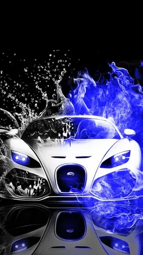 Картинки Крутые Обои на телефон белый спортивный автомобиль с синими огнями