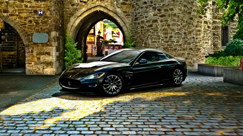 Мазерати Обои на телефон черный спортивный автомобиль, припаркованный на каменной дороге