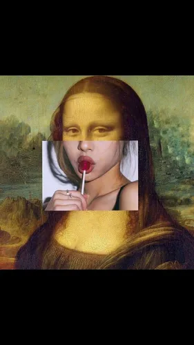 Мона Лиза Обои на телефон человек с красным предметом во рту