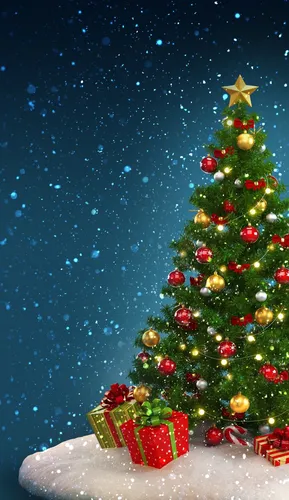 Новогодние Андроид Обои на телефон рождественская елка с подарками под ней