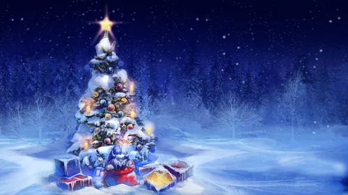Новогодние Андроид Обои на телефон новогодняя елка с подарками на снегу