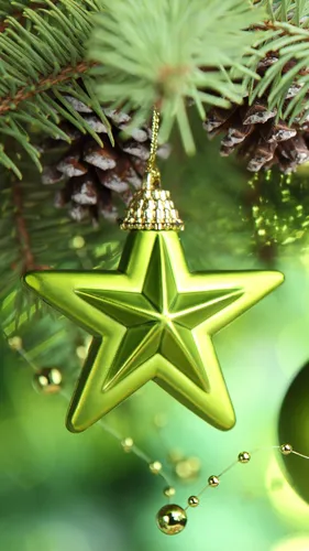 Новый Год 2019 Обои на телефон зеленое дерево с золотой звездой