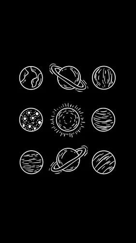 Рисунок Черные Обои на телефон черный фон с белыми кругами и символами