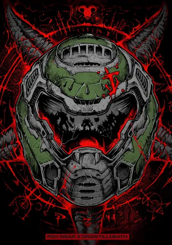 Doom Обои на телефон красно-черная узорчатая маска