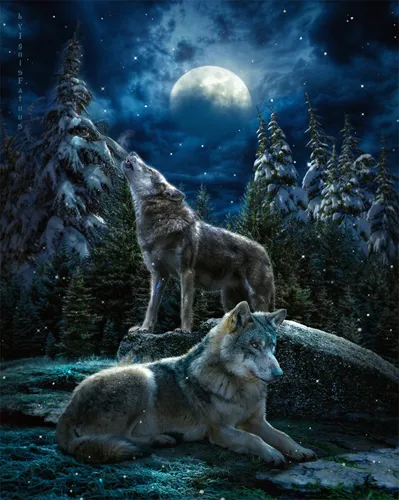 Hd Луна Обои на телефон волк и волк в заснеженном лесу