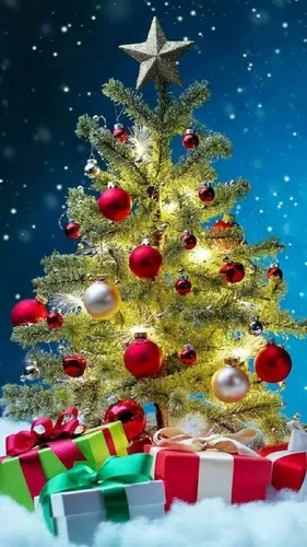 Андроид Новый Год Обои на телефон рождественская елка с подарками под ней