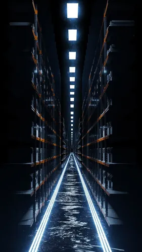 Бесплатно Красивые Обои на телефон длинный коридор с множеством компьютерных серверов