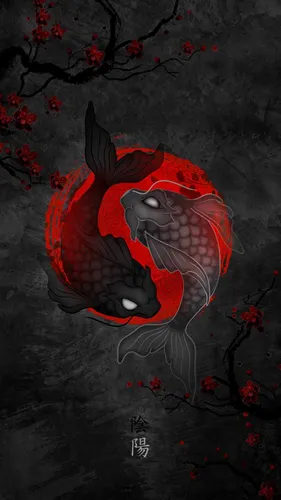Инь Янь Обои на телефон красно-белый рисунок дракона на черной поверхности