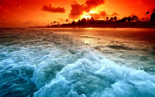 Море Hd Обои на телефон водоем с волнами и закатом на заднем плане
