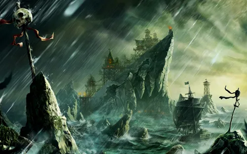Пираты Обои на телефон видеоигра с мультипликационным персонажем и замком