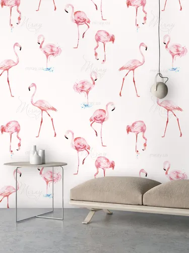 С Единорогами И Фламинго Обои на телефон стена с розовыми птицами