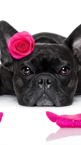 Французский Бульдог Обои на телефон собака с цветком во рту