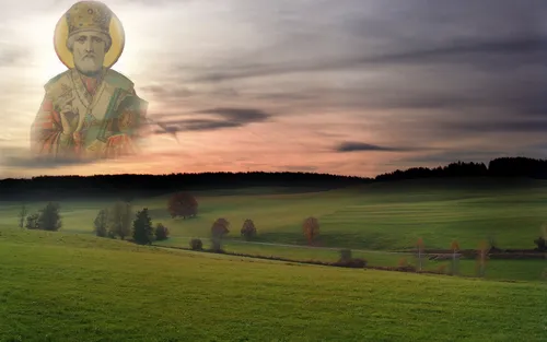 Святой Николай, Церковные Обои на телефон большое поле с большой статуей